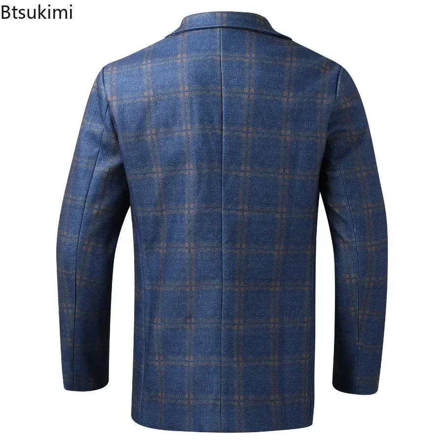 Men's Plaid Retro Long Sleeve Simple Outerwear Blazer - Image 2