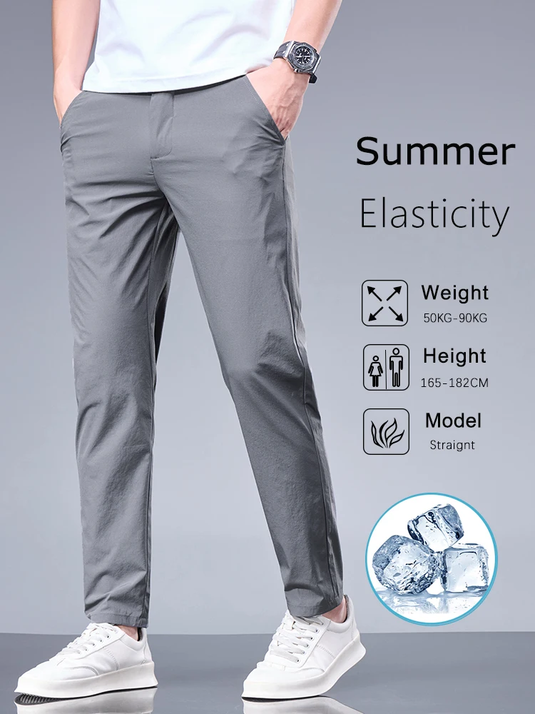 Men's Ice Silk Straight Elastic Waist Drees Pants