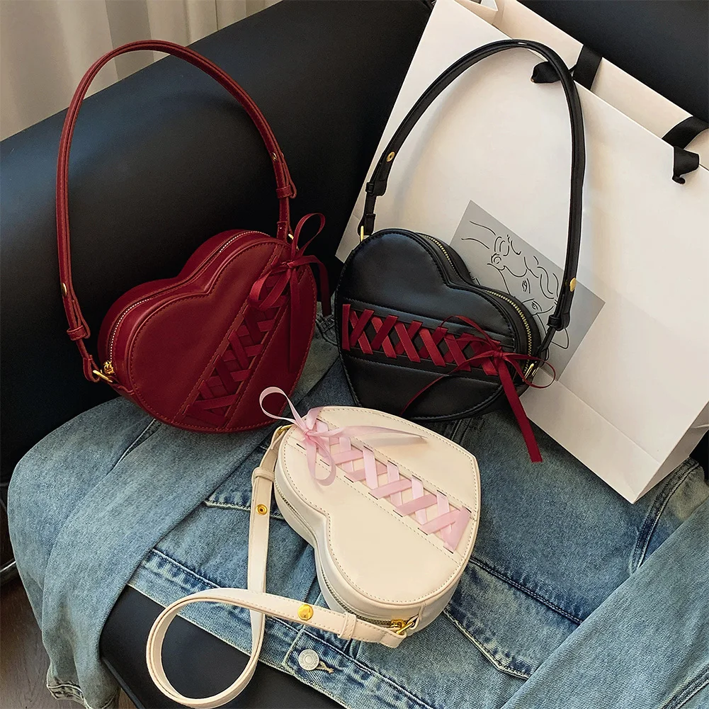 Ribbon Heart-Shaped Tote – PU Leather Crossbody & Shoulder Bag for Women & Girls - Image 3