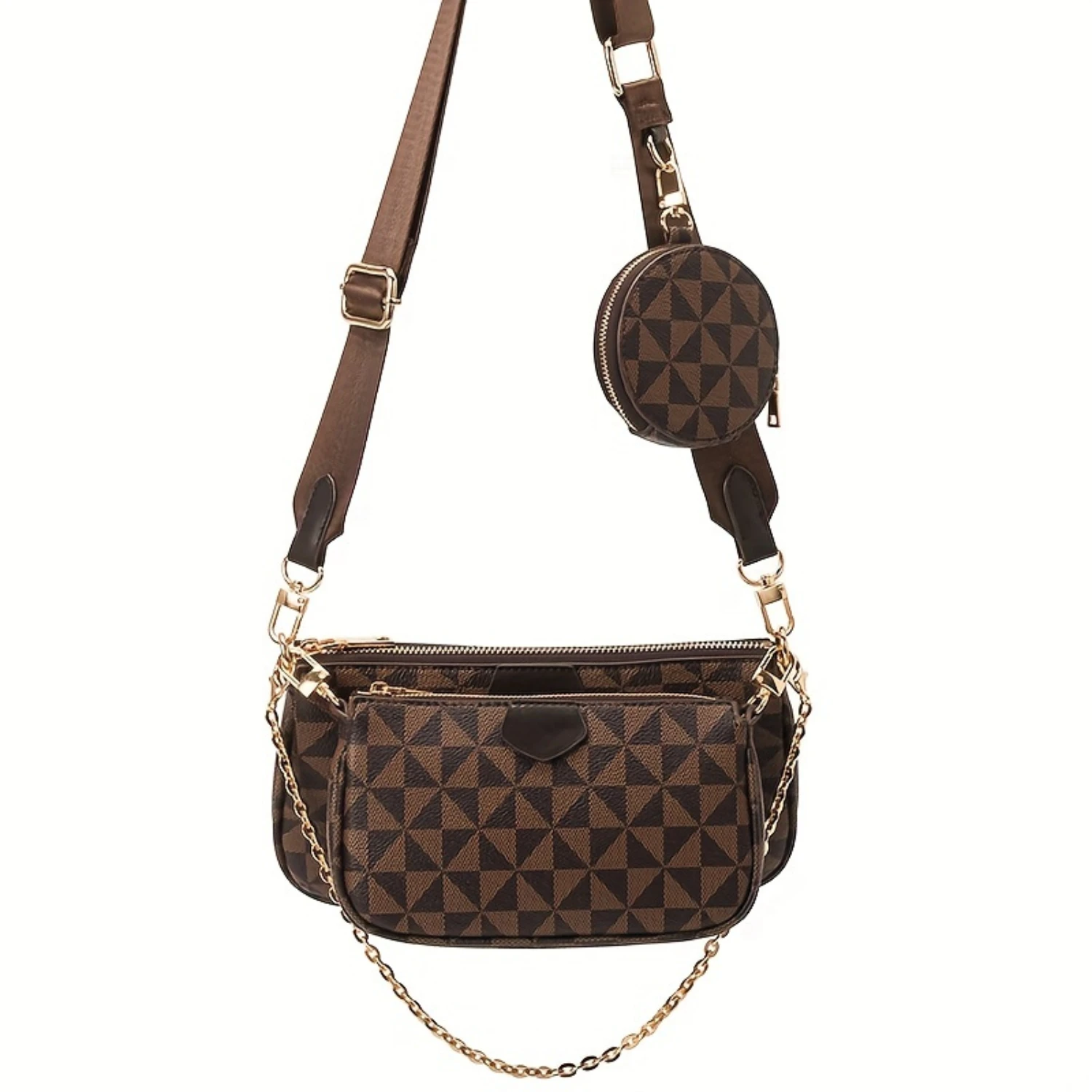 Geometric Pattern Shoulder Bag – Casual Chain Crossbody with Matching Accessories for Women