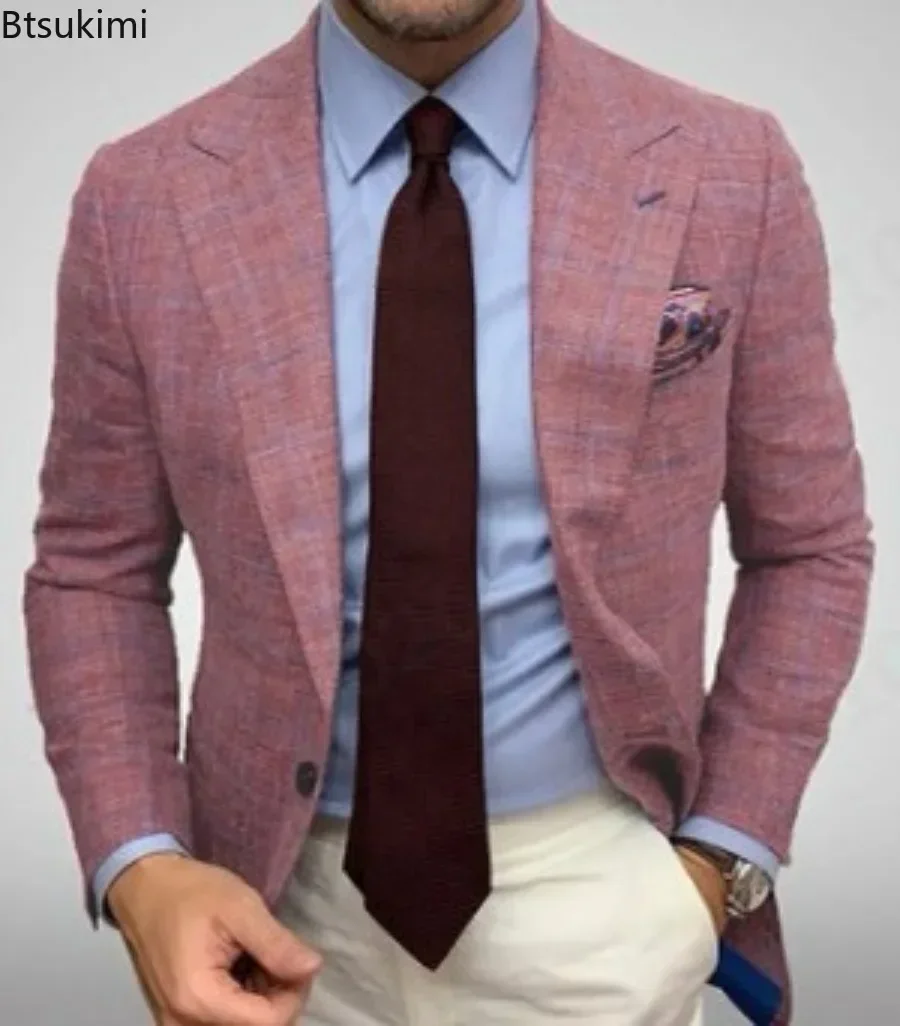 Men's Plaid Retro Long Sleeve Simple Outerwear Blazer - Image 5