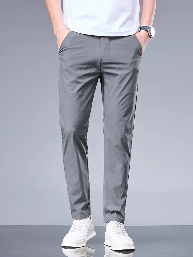 Men's Ice Silk Straight Elastic Waist Drees Pants - Image 3