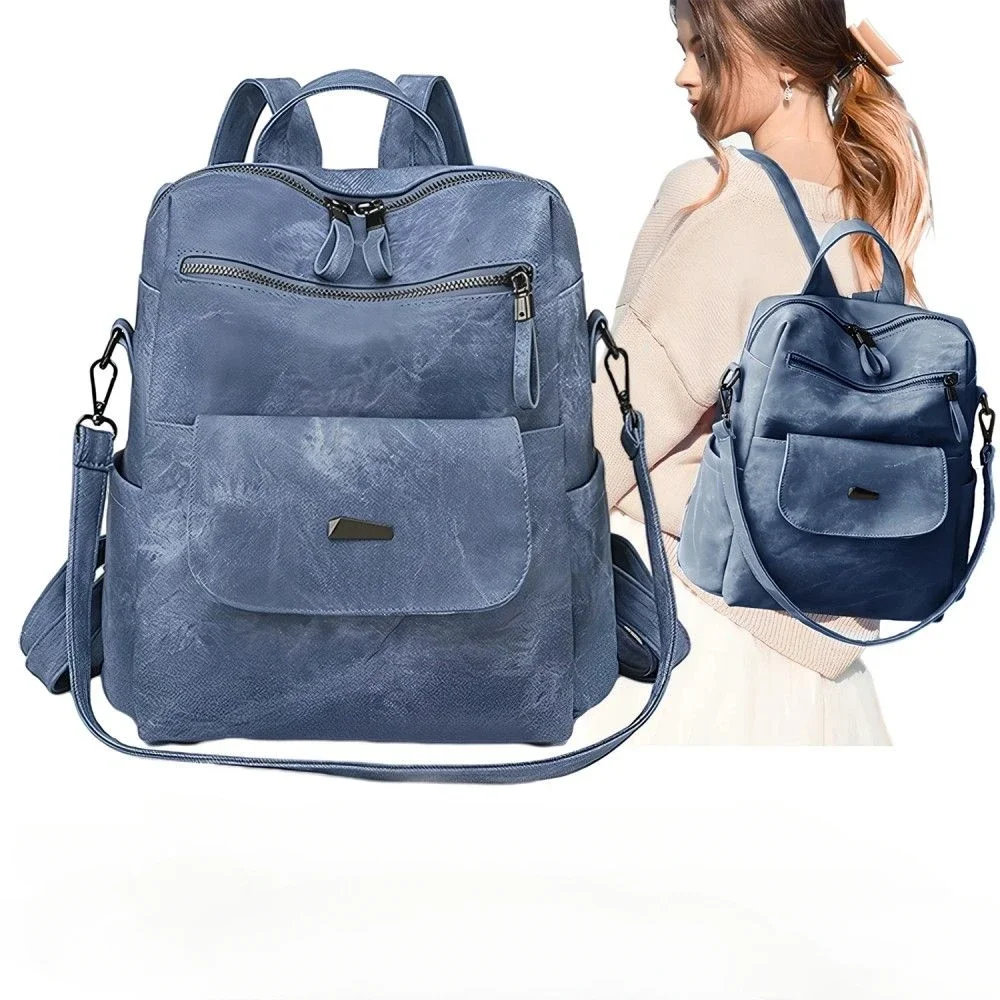 Women's PU Leather Backpack Purse – Blue Shoulder & Handbag