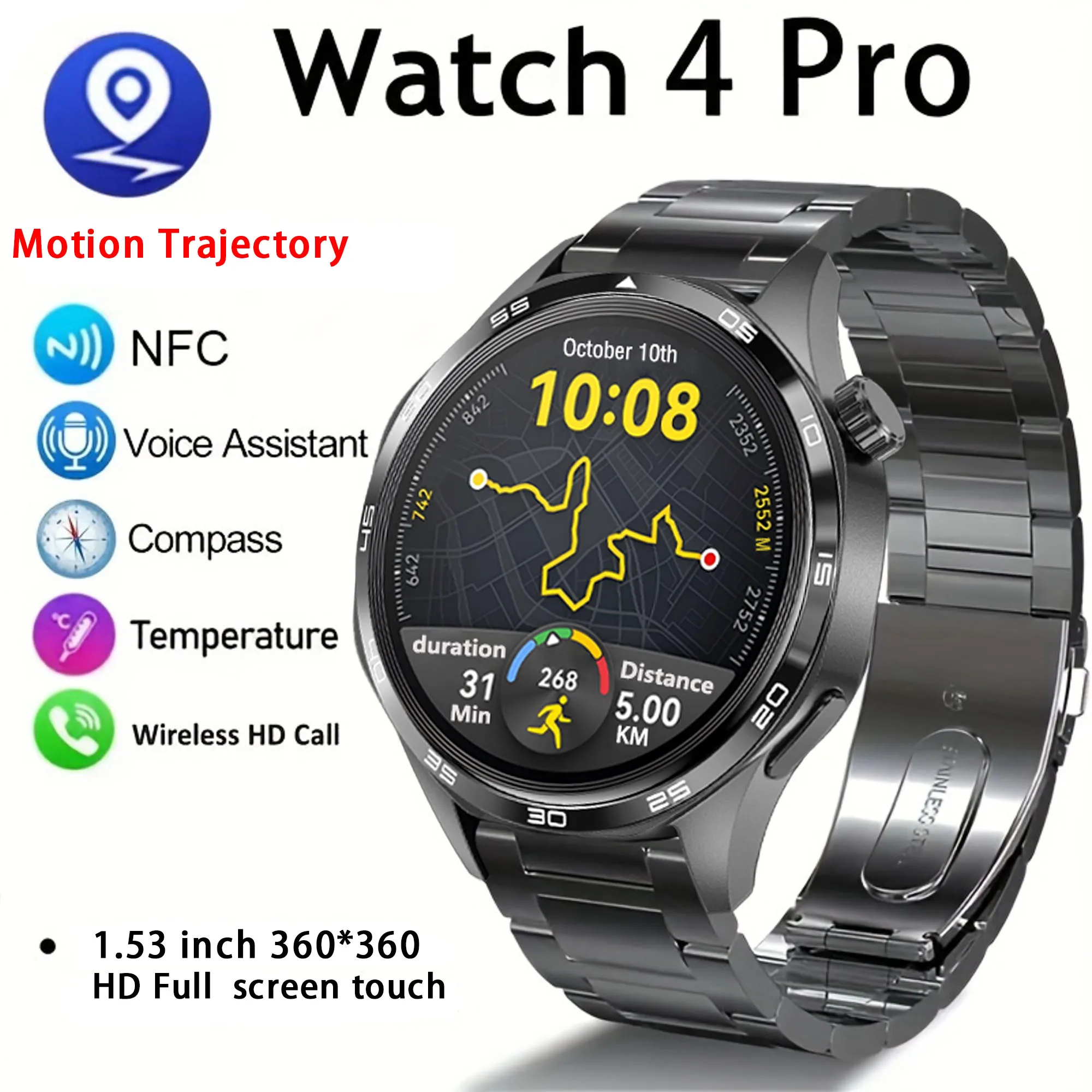 GT5 PRO Smartwatch – Men’s GPS, HD Screen, Bluetooth Call, NFC, Outdoor Sports